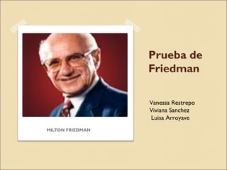 Prueba de
Friedman
MILTON FRIEDMAN
Vanessa Restrepo
Viviana Sanchez
Luisa Arroyave
 