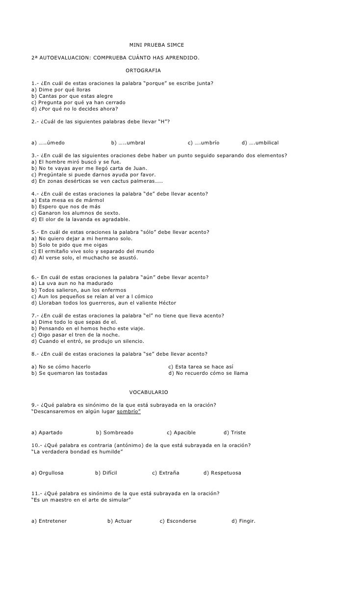 Prueba de lenguaje y fichas de 8º