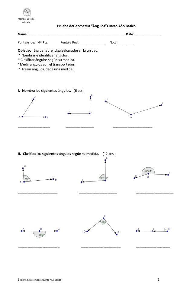 Prueba geo. ángulos. 4to