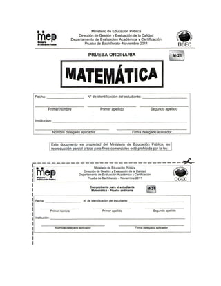 Prueba ordinaria matemática noviembre 2011