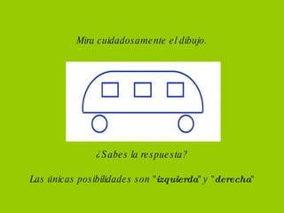 Mira cuidadosamente el dibujo. ¿Sabes la respuesta? Las únicas posibilidades son " izquierda " y " derecha "