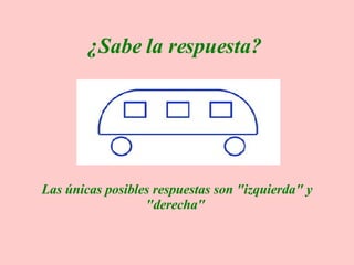 ¿Sabe la respuesta?       Las únicas posibles respuestas son "izquierda" y "derecha"  