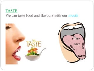 TASTE
We can taste food and flavours with our mouth