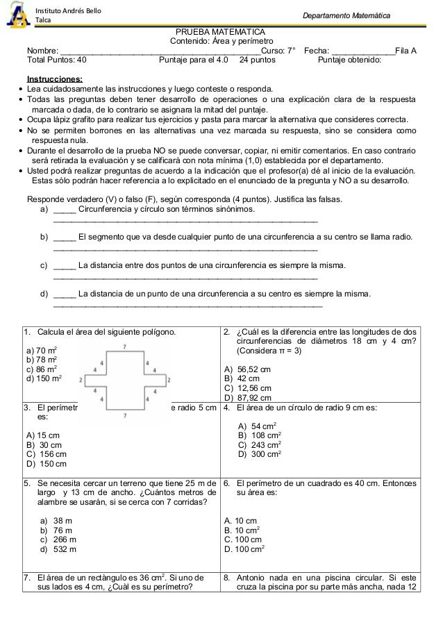 Prueba área Y Perímetro 7 2015