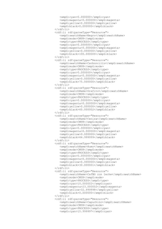 <xmpG:cyan>0.000000</xmpG:cyan>
<xmpG:magenta>0.000000</xmpG:magenta>
<xmpG:yellow>0.000000</xmpG:yellow>
<xmpG:black>0.000000</xmpG:black>
</rdf:li>
<rdf:li rdf:parseType="Resource">
<xmpG:swatchName>Negro</xmpG:swatchName>
<xmpG:mode>CMYK</xmpG:mode>
<xmpG:type>PROCESS</xmpG:type>
<xmpG:cyan>0.000000</xmpG:cyan>
<xmpG:magenta>0.000000</xmpG:magenta>
<xmpG:yellow>0.000000</xmpG:yellow>
<xmpG:black>100.000000</xmpG:black>
</rdf:li>
<rdf:li rdf:parseType="Resource">
<xmpG:swatchName>Carboncillo</xmpG:swatchName>
<xmpG:mode>CMYK</xmpG:mode>
<xmpG:type>PROCESS</xmpG:type>
<xmpG:cyan>0.000000</xmpG:cyan>
<xmpG:magenta>0.000000</xmpG:magenta>
<xmpG:yellow>0.000000</xmpG:yellow>
<xmpG:black>75.000000</xmpG:black>
</rdf:li>
<rdf:li rdf:parseType="Resource">
<xmpG:swatchName>Grafito</xmpG:swatchName>
<xmpG:mode>CMYK</xmpG:mode>
<xmpG:type>PROCESS</xmpG:type>
<xmpG:cyan>0.000000</xmpG:cyan>
<xmpG:magenta>0.000000</xmpG:magenta>
<xmpG:yellow>0.000000</xmpG:yellow>
<xmpG:black>60.000002</xmpG:black>
</rdf:li>
<rdf:li rdf:parseType="Resource">
<xmpG:swatchName>Ceniza</xmpG:swatchName>
<xmpG:mode>CMYK</xmpG:mode>
<xmpG:type>PROCESS</xmpG:type>
<xmpG:cyan>0.000000</xmpG:cyan>
<xmpG:magenta>0.000000</xmpG:magenta>
<xmpG:yellow>0.000000</xmpG:yellow>
<xmpG:black>44.999999</xmpG:black>
</rdf:li>
<rdf:li rdf:parseType="Resource">
<xmpG:swatchName>Humo</xmpG:swatchName>
<xmpG:mode>CMYK</xmpG:mode>
<xmpG:type>PROCESS</xmpG:type>
<xmpG:cyan>0.000000</xmpG:cyan>
<xmpG:magenta>0.000000</xmpG:magenta>
<xmpG:yellow>0.000000</xmpG:yellow>
<xmpG:black>30.000001</xmpG:black>
</rdf:li>
<rdf:li rdf:parseType="Resource">
<xmpG:swatchName>CafÃ© con leche</xmpG:swatchName>
<xmpG:mode>CMYK</xmpG:mode>
<xmpG:type>PROCESS</xmpG:type>
<xmpG:cyan>10.000002</xmpG:cyan>
<xmpG:magenta>23.000002</xmpG:magenta>
<xmpG:yellow>32.999998</xmpG:yellow>
<xmpG:black>0.000000</xmpG:black>
</rdf:li>
<rdf:li rdf:parseType="Resource">
<xmpG:swatchName>Capuchino</xmpG:swatchName>
<xmpG:mode>CMYK</xmpG:mode>
<xmpG:type>PROCESS</xmpG:type>
<xmpG:cyan>15.999997</xmpG:cyan>
 