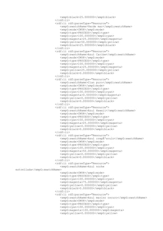 <xmpG:black>25.000000</xmpG:black>
</rdf:li>
<rdf:li rdf:parseType="Resource">
<xmpG:swatchName>Verde mar</xmpG:swatchName>
<xmpG:mode>CMYK</xmpG:mode>
<xmpG:type>PROCESS</xmpG:type>
<xmpG:cyan>100.000000</xmpG:cyan>
<xmpG:magenta>25.000000</xmpG:magenta>
<xmpG:yellow>50.000000</xmpG:yellow>
<xmpG:black>25.000000</xmpG:black>
</rdf:li>
<rdf:li rdf:parseType="Resource">
<xmpG:swatchName>Azul Caribe</xmpG:swatchName>
<xmpG:mode>CMYK</xmpG:mode>
<xmpG:type>PROCESS</xmpG:type>
<xmpG:cyan>100.000000</xmpG:cyan>
<xmpG:magenta>25.000000</xmpG:magenta>
<xmpG:yellow>25.000000</xmpG:yellow>
<xmpG:black>0.000000</xmpG:black>
</rdf:li>
<rdf:li rdf:parseType="Resource">
<xmpG:swatchName>Cian puro</xmpG:swatchName>
<xmpG:mode>CMYK</xmpG:mode>
<xmpG:type>PROCESS</xmpG:type>
<xmpG:cyan>100.000000</xmpG:cyan>
<xmpG:magenta>0.000000</xmpG:magenta>
<xmpG:yellow>0.000000</xmpG:yellow>
<xmpG:black>0.000000</xmpG:black>
</rdf:li>
<rdf:li rdf:parseType="Resource">
<xmpG:swatchName>Azul Hawaii</xmpG:swatchName>
<xmpG:mode>CMYK</xmpG:mode>
<xmpG:type>PROCESS</xmpG:type>
<xmpG:cyan>100.000000</xmpG:cyan>
<xmpG:magenta>25.000000</xmpG:magenta>
<xmpG:yellow>0.000000</xmpG:yellow>
<xmpG:black>0.000000</xmpG:black>
</rdf:li>
<rdf:li rdf:parseType="Resource">
<xmpG:swatchName>Azul crepÃºsculo</xmpG:swatchName>
<xmpG:mode>CMYK</xmpG:mode>
<xmpG:type>PROCESS</xmpG:type>
<xmpG:cyan>100.000000</xmpG:cyan>
<xmpG:magenta>50.000000</xmpG:magenta>
<xmpG:yellow>0.000000</xmpG:yellow>
<xmpG:black>0.000000</xmpG:black>
</rdf:li>
<rdf:li rdf:parseType="Resource">
<xmpG:swatchName>Azul noche
estrellada</xmpG:swatchName>
<xmpG:mode>CMYK</xmpG:mode>
<xmpG:type>PROCESS</xmpG:type>
<xmpG:cyan>100.000000</xmpG:cyan>
<xmpG:magenta>75.000000</xmpG:magenta>
<xmpG:yellow>0.000000</xmpG:yellow>
<xmpG:black>0.000000</xmpG:black>
</rdf:li>
<rdf:li rdf:parseType="Resource">
<xmpG:swatchName>Azul marino oscuro</xmpG:swatchName>
<xmpG:mode>CMYK</xmpG:mode>
<xmpG:type>PROCESS</xmpG:type>
<xmpG:cyan>100.000000</xmpG:cyan>
<xmpG:magenta>100.000000</xmpG:magenta>
<xmpG:yellow>0.000000</xmpG:yellow>
 