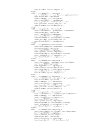 <xmpG:black>0.000000</xmpG:black>
</rdf:li>
<rdf:li rdf:parseType="Resource">
<xmpG:swatchName>Lavanda fresca</xmpG:swatchName>
<xmpG:mode>CMYK</xmpG:mode>
<xmpG:type>PROCESS</xmpG:type>
<xmpG:cyan>75.000000</xmpG:cyan>
<xmpG:magenta>75.000000</xmpG:magenta>
<xmpG:yellow>0.000000</xmpG:yellow>
<xmpG:black>0.000000</xmpG:black>
</rdf:li>
<rdf:li rdf:parseType="Resource">
<xmpG:swatchName>PÃºrpura</xmpG:swatchName>
<xmpG:mode>CMYK</xmpG:mode>
<xmpG:type>PROCESS</xmpG:type>
<xmpG:cyan>75.000000</xmpG:cyan>
<xmpG:magenta>100.000000</xmpG:magenta>
<xmpG:yellow>0.000000</xmpG:yellow>
<xmpG:black>0.000000</xmpG:black>
</rdf:li>
<rdf:li rdf:parseType="Resource">
<xmpG:swatchName>Amatista</xmpG:swatchName>
<xmpG:mode>CMYK</xmpG:mode>
<xmpG:type>PROCESS</xmpG:type>
<xmpG:cyan>50.000000</xmpG:cyan>
<xmpG:magenta>100.000000</xmpG:magenta>
<xmpG:yellow>0.000000</xmpG:yellow>
<xmpG:black>0.000000</xmpG:black>
</rdf:li>
<rdf:li rdf:parseType="Resource">
<xmpG:swatchName>Frambuesa</xmpG:swatchName>
<xmpG:mode>CMYK</xmpG:mode>
<xmpG:type>PROCESS</xmpG:type>
<xmpG:cyan>25.000000</xmpG:cyan>
<xmpG:magenta>100.000000</xmpG:magenta>
<xmpG:yellow>0.000000</xmpG:yellow>
<xmpG:black>0.000000</xmpG:black>
</rdf:li>
<rdf:li rdf:parseType="Resource">
<xmpG:swatchName>Magenta puro</xmpG:swatchName>
<xmpG:mode>CMYK</xmpG:mode>
<xmpG:type>PROCESS</xmpG:type>
<xmpG:cyan>0.000000</xmpG:cyan>
<xmpG:magenta>100.000000</xmpG:magenta>
<xmpG:yellow>0.000000</xmpG:yellow>
<xmpG:black>0.000000</xmpG:black>
</rdf:li>
<rdf:li rdf:parseType="Resource">
<xmpG:swatchName>Rojo global</xmpG:swatchName>
<xmpG:type>PROCESS</xmpG:type>
<xmpG:tint>100.000000</xmpG:tint>
<xmpG:mode>CMYK</xmpG:mode>
<xmpG:cyan>0.000000</xmpG:cyan>
<xmpG:magenta>100.000000</xmpG:magenta>
<xmpG:yellow>100.000000</xmpG:yellow>
<xmpG:black>0.000000</xmpG:black>
</rdf:li>
<rdf:li rdf:parseType="Resource">
<xmpG:swatchName>Jugo global</xmpG:swatchName>
<xmpG:type>PROCESS</xmpG:type>
<xmpG:tint>100.000000</xmpG:tint>
<xmpG:mode>CMYK</xmpG:mode>
<xmpG:cyan>0.000000</xmpG:cyan>
<xmpG:magenta>50.000000</xmpG:magenta>
 
