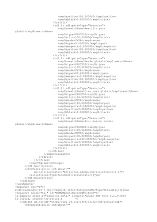 <xmpG:yellow>100.000000</xmpG:yellow>
<xmpG:black>0.000000</xmpG:black>
</rdf:li>
<rdf:li rdf:parseType="Resource">
<xmpG:swatchName>Amarillo puro
global</xmpG:swatchName>
<xmpG:type>PROCESS</xmpG:type>
<xmpG:tint>100.000000</xmpG:tint>
<xmpG:mode>CMYK</xmpG:mode>
<xmpG:cyan>0.000000</xmpG:cyan>
<xmpG:magenta>0.000000</xmpG:magenta>
<xmpG:yellow>100.000000</xmpG:yellow>
<xmpG:black>0.000000</xmpG:black>
</rdf:li>
<rdf:li rdf:parseType="Resource">
<xmpG:swatchName>Verde global</xmpG:swatchName>
<xmpG:type>PROCESS</xmpG:type>
<xmpG:tint>100.000000</xmpG:tint>
<xmpG:mode>CMYK</xmpG:mode>
<xmpG:cyan>80.000001</xmpG:cyan>
<xmpG:magenta>0.000000</xmpG:magenta>
<xmpG:yellow>100.000000</xmpG:yellow>
<xmpG:black>0.000000</xmpG:black>
</rdf:li>
<rdf:li rdf:parseType="Resource">
<xmpG:swatchName>Cian puro global</xmpG:swatchName>
<xmpG:type>PROCESS</xmpG:type>
<xmpG:tint>100.000000</xmpG:tint>
<xmpG:mode>CMYK</xmpG:mode>
<xmpG:cyan>100.000000</xmpG:cyan>
<xmpG:magenta>0.000000</xmpG:magenta>
<xmpG:yellow>0.000000</xmpG:yellow>
<xmpG:black>0.000000</xmpG:black>
</rdf:li>
<rdf:li rdf:parseType="Resource">
<xmpG:swatchName>Azul marino oscuro
global</xmpG:swatchName>
<xmpG:type>PROCESS</xmpG:type>
<xmpG:tint>100.000000</xmpG:tint>
<xmpG:mode>CMYK</xmpG:mode>
<xmpG:cyan>100.000000</xmpG:cyan>
<xmpG:magenta>100.000000</xmpG:magenta>
<xmpG:yellow>0.000000</xmpG:yellow>
<xmpG:black>0.000000</xmpG:black>
</rdf:li>
</rdf:Seq>
</xmpG:Colorants>
</rdf:li>
</rdf:Seq>
</xmpTPg:SwatchGroups>
</rdf:Description>
<rdf:Description rdf:about=""
xmlns:illustrator="http://ns.adobe.com/illustrator/1.0/">
<illustrator:Type>Document</illustrator:Type>
</rdf:Description>
</rdf:RDF>
</x:xmpmeta>
<?xpacket end="r"?>
endstreamendobj18 0 obj<</Length 34823/Subtype/XML/Type/Metadata>>stream
<?xpacket begin="ï»¿" id="W5M0MpCehiHzreSzNTczkc9d"?>
<x:xmpmeta xmlns:x="adobe:ns:meta/" x:xmptk="Adobe XMP Core 4.2.2-c063
53.352624, 2008/07/30-18:12:18 ">
<rdf:RDF xmlns:rdf="http://www.w3.org/1999/02/22-rdf-syntax-ns#">
<rdf:Description rdf:about=""
 