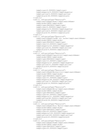 <xmpG:cyan>0.000000</xmpG:cyan>
<xmpG:magenta>0.000000</xmpG:magenta>
<xmpG:yellow>0.000000</xmpG:yellow>
<xmpG:black>44.999999</xmpG:black>
</rdf:li>
<rdf:li rdf:parseType="Resource">
<xmpG:swatchName>Humo</xmpG:swatchName>
<xmpG:mode>CMYK</xmpG:mode>
<xmpG:type>PROCESS</xmpG:type>
<xmpG:cyan>0.000000</xmpG:cyan>
<xmpG:magenta>0.000000</xmpG:magenta>
<xmpG:yellow>0.000000</xmpG:yellow>
<xmpG:black>30.000001</xmpG:black>
</rdf:li>
<rdf:li rdf:parseType="Resource">
<xmpG:swatchName>CafÃ© con leche</xmpG:swatchName>
<xmpG:mode>CMYK</xmpG:mode>
<xmpG:type>PROCESS</xmpG:type>
<xmpG:cyan>10.000002</xmpG:cyan>
<xmpG:magenta>23.000002</xmpG:magenta>
<xmpG:yellow>32.999998</xmpG:yellow>
<xmpG:black>0.000000</xmpG:black>
</rdf:li>
<rdf:li rdf:parseType="Resource">
<xmpG:swatchName>Capuchino</xmpG:swatchName>
<xmpG:mode>CMYK</xmpG:mode>
<xmpG:type>PROCESS</xmpG:type>
<xmpG:cyan>15.999997</xmpG:cyan>
<xmpG:magenta>37.000000</xmpG:magenta>
<xmpG:yellow>57.999998</xmpG:yellow>
<xmpG:black>0.000000</xmpG:black>
</rdf:li>
<rdf:li rdf:parseType="Resource">
<xmpG:swatchName>Mochaccino</xmpG:swatchName>
<xmpG:mode>CMYK</xmpG:mode>
<xmpG:type>PROCESS</xmpG:type>
<xmpG:cyan>31.999999</xmpG:cyan>
<xmpG:magenta>48.000002</xmpG:magenta>
<xmpG:yellow>75.999999</xmpG:yellow>
<xmpG:black>19.999999</xmpG:black>
</rdf:li>
<rdf:li rdf:parseType="Resource">
<xmpG:swatchName>Moca</xmpG:swatchName>
<xmpG:mode>CMYK</xmpG:mode>
<xmpG:type>PROCESS</xmpG:type>
<xmpG:cyan>42.999995</xmpG:cyan>
<xmpG:magenta>51.999998</xmpG:magenta>
<xmpG:yellow>80.000001</xmpG:yellow>
<xmpG:black>38.000000</xmpG:black>
</rdf:li>
<rdf:li rdf:parseType="Resource">
<xmpG:swatchName>Rojo Marte</xmpG:swatchName>
<xmpG:mode>CMYK</xmpG:mode>
<xmpG:type>PROCESS</xmpG:type>
<xmpG:cyan>25.000000</xmpG:cyan>
<xmpG:magenta>100.000000</xmpG:magenta>
<xmpG:yellow>100.000000</xmpG:yellow>
<xmpG:black>25.000000</xmpG:black>
</rdf:li>
<rdf:li rdf:parseType="Resource">
<xmpG:swatchName>RubÃ</xmpG:swatchName>
<xmpG:mode>CMYK</xmpG:mode>
<xmpG:type>PROCESS</xmpG:type>
<xmpG:cyan>25.000000</xmpG:cyan>
 