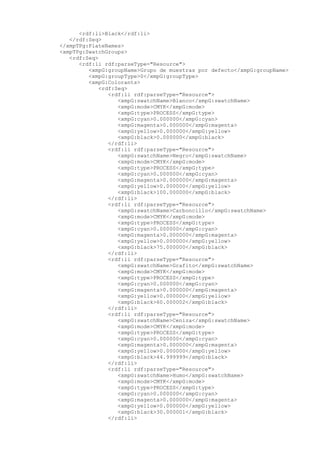 <rdf:li>Black</rdf:li>
</rdf:Seq>
</xmpTPg:PlateNames>
<xmpTPg:SwatchGroups>
<rdf:Seq>
<rdf:li rdf:parseType="Resource">
<xmpG:groupName>Grupo de muestras por defecto</xmpG:groupName>
<xmpG:groupType>0</xmpG:groupType>
<xmpG:Colorants>
<rdf:Seq>
<rdf:li rdf:parseType="Resource">
<xmpG:swatchName>Blanco</xmpG:swatchName>
<xmpG:mode>CMYK</xmpG:mode>
<xmpG:type>PROCESS</xmpG:type>
<xmpG:cyan>0.000000</xmpG:cyan>
<xmpG:magenta>0.000000</xmpG:magenta>
<xmpG:yellow>0.000000</xmpG:yellow>
<xmpG:black>0.000000</xmpG:black>
</rdf:li>
<rdf:li rdf:parseType="Resource">
<xmpG:swatchName>Negro</xmpG:swatchName>
<xmpG:mode>CMYK</xmpG:mode>
<xmpG:type>PROCESS</xmpG:type>
<xmpG:cyan>0.000000</xmpG:cyan>
<xmpG:magenta>0.000000</xmpG:magenta>
<xmpG:yellow>0.000000</xmpG:yellow>
<xmpG:black>100.000000</xmpG:black>
</rdf:li>
<rdf:li rdf:parseType="Resource">
<xmpG:swatchName>Carboncillo</xmpG:swatchName>
<xmpG:mode>CMYK</xmpG:mode>
<xmpG:type>PROCESS</xmpG:type>
<xmpG:cyan>0.000000</xmpG:cyan>
<xmpG:magenta>0.000000</xmpG:magenta>
<xmpG:yellow>0.000000</xmpG:yellow>
<xmpG:black>75.000000</xmpG:black>
</rdf:li>
<rdf:li rdf:parseType="Resource">
<xmpG:swatchName>Grafito</xmpG:swatchName>
<xmpG:mode>CMYK</xmpG:mode>
<xmpG:type>PROCESS</xmpG:type>
<xmpG:cyan>0.000000</xmpG:cyan>
<xmpG:magenta>0.000000</xmpG:magenta>
<xmpG:yellow>0.000000</xmpG:yellow>
<xmpG:black>60.000002</xmpG:black>
</rdf:li>
<rdf:li rdf:parseType="Resource">
<xmpG:swatchName>Ceniza</xmpG:swatchName>
<xmpG:mode>CMYK</xmpG:mode>
<xmpG:type>PROCESS</xmpG:type>
<xmpG:cyan>0.000000</xmpG:cyan>
<xmpG:magenta>0.000000</xmpG:magenta>
<xmpG:yellow>0.000000</xmpG:yellow>
<xmpG:black>44.999999</xmpG:black>
</rdf:li>
<rdf:li rdf:parseType="Resource">
<xmpG:swatchName>Humo</xmpG:swatchName>
<xmpG:mode>CMYK</xmpG:mode>
<xmpG:type>PROCESS</xmpG:type>
<xmpG:cyan>0.000000</xmpG:cyan>
<xmpG:magenta>0.000000</xmpG:magenta>
<xmpG:yellow>0.000000</xmpG:yellow>
<xmpG:black>30.000001</xmpG:black>
</rdf:li>
 