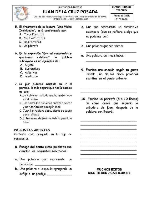 Resultado de imagen para prueba saber de castellano