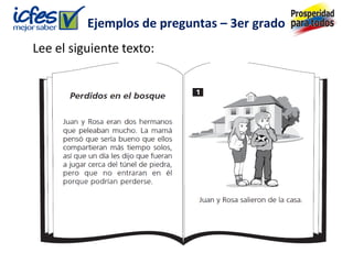 Ejemplos de preguntas – 3er grado
Lee el siguiente texto:
 
