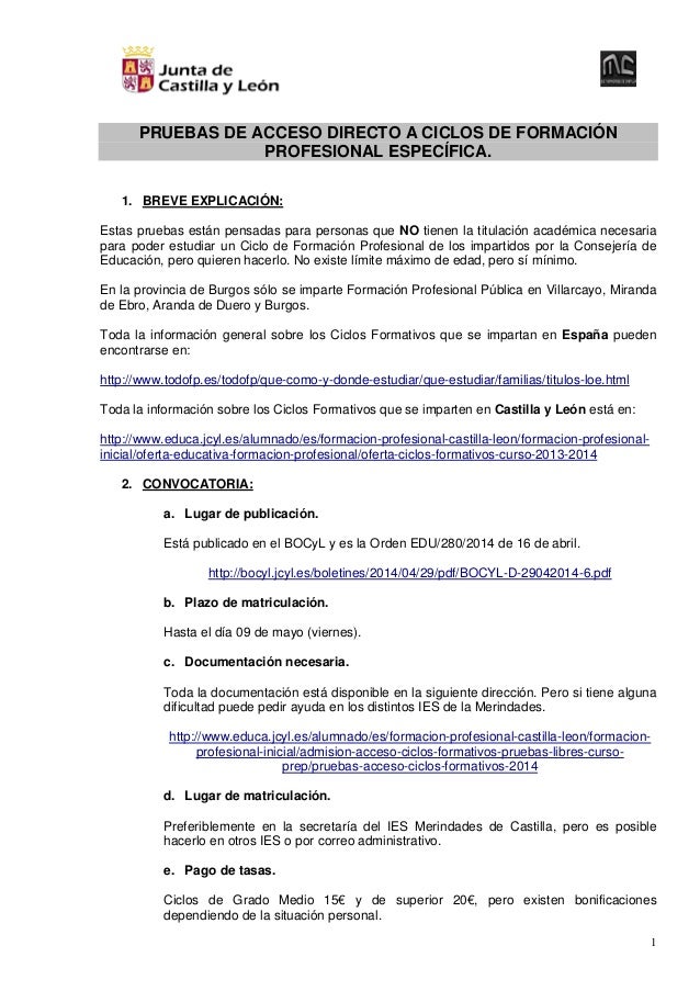 Pruebas De Acceso Directo A Ciclos De Formacion Profesional Especific