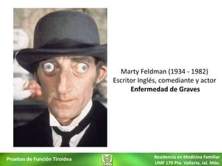 Marty Feldman (1934 - 1982)
                              Escritor Inglés, comediante y actor
                                    Enfermedad de Graves




Pruebas de Función Tiroidea                Residencia en Medicina Familiar
                                           UMF 170 Pto. Vallarta, Jal. Méx.
 
