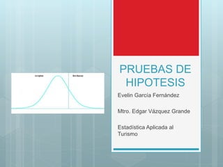 PRUEBAS DE 
HIPOTESIS 
Evelin García Fernández 
Mtro. Edgar Vázquez Grande 
Estadística Aplicada al 
Turismo 
 