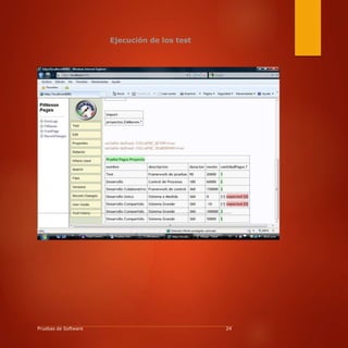 Ejecución de los test
Pruebas de Software 24
 