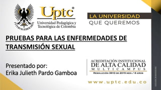 Presentado por:
Erika Julieth Pardo Gamboa
PRUEBAS PARA LAS ENFERMEDADES DE
TRANSMISIÓN SEXUAL
 