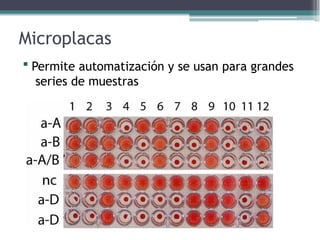 Microplacas
 Permite automatización y se usan para grandes
series de muestras
 