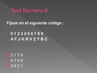 Fíjese en el siguiente código :
0 1 2 3 4 5 6 7 8 9
A F J K R V Z Y B C
 3 1 7 8
 4 7 9 8
 4 6 2 1
 