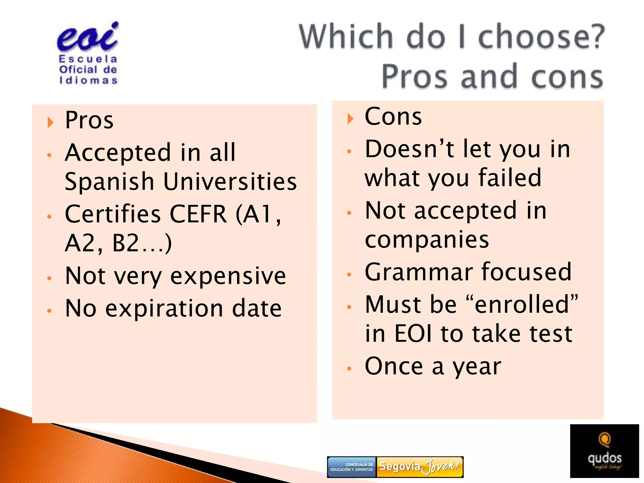 Pruebas y certificaciones de inglés PPT