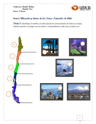 Prueba zonas naturales de chile lista | PDF