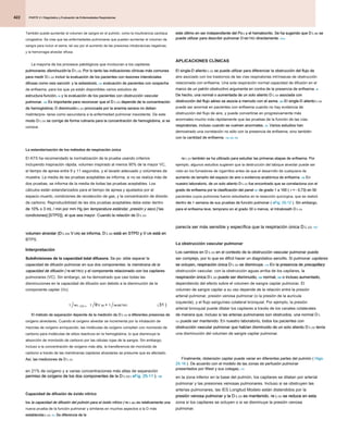 PARTE 2 • Diagnóstico y Evaluación de Enfermedades Respiratorias
PARTE 2 • Diagnóstico y Evaluación de Enfermedades Respiratorias
PARTE 2 • Diagnóstico y Evaluación de Enfermedades Respiratorias
422
este último en ser independiente del Po 2 y el hematocrito. Se ha sugerido que D L NO se
este último en ser independiente del Po 2 y el hematocrito. Se ha sugerido que D L NO se
este último en ser independiente del Po 2 y el hematocrito. Se ha sugerido que D L NO se
este último en ser independiente del Po 2 y el hematocrito. Se ha sugerido que D L NO se
este último en ser independiente del Po 2 y el hematocrito. Se ha sugerido que D L NO se
este último en ser independiente del Po 2 y el hematocrito. Se ha sugerido que D L NO se
puede utilizar para describir pulmonar D METRO directamente. 151a
puede utilizar para describir pulmonar D METRO directamente. 151a
puede utilizar para describir pulmonar D METRO directamente. 151a
puede utilizar para describir pulmonar D METRO directamente. 151a
APLICACIONES CLÍNICAS
El single-D aliento L CO se puede utilizar para diferenciar la obstrucción del flujo de
El single-D aliento L CO se puede utilizar para diferenciar la obstrucción del flujo de
El single-D aliento L CO se puede utilizar para diferenciar la obstrucción del flujo de
El single-D aliento L CO se puede utilizar para diferenciar la obstrucción del flujo de
aire asociado con los trastornos de las vías respiratorias intrínsecas de obstrucción
relacionada con enfisema. Una sola respiración normal capacidad de difusión en el
marco de un patrón obstructivo argumenta en contra de la presencia de enfisema. 48
marco de un patrón obstructivo argumenta en contra de la presencia de enfisema. 48
De hecho, una normal o aumentada de un solo aliento D L CO asociada con
De hecho, una normal o aumentada de un solo aliento D L CO asociada con
De hecho, una normal o aumentada de un solo aliento D L CO asociada con
De hecho, una normal o aumentada de un solo aliento D L CO asociada con
obstrucción del flujo aéreo se asocia a menudo con el asma. 160 El single-D aliento L CO
obstrucción del flujo aéreo se asocia a menudo con el asma. 160 El single-D aliento L CO
obstrucción del flujo aéreo se asocia a menudo con el asma. 160 El single-D aliento L CO
obstrucción del flujo aéreo se asocia a menudo con el asma. 160 El single-D aliento L CO
obstrucción del flujo aéreo se asocia a menudo con el asma. 160 El single-D aliento L CO
puede ser anormal en pacientes con enfisema cuando no hay evidencia de
obstrucción del flujo de aire, y puede convertirse en progresivamente más
anormales mucho más rápidamente que las pruebas de la función de las vías
respiratorias, incluso cuando se vuelven anormales. 161 Varios estudios han
respiratorias, incluso cuando se vuelven anormales. 161 Varios estudios han
respiratorias, incluso cuando se vuelven anormales. 161 Varios estudios han
demostrado una correlación no sólo con la presencia de enfisema, sino también
con la cantidad de enfisema. 134,162-165
con la cantidad de enfisema. 134,162-165
re L CO también se ha utilizado para estudiar las primeras etapas de enfisema. Por
re L CO también se ha utilizado para estudiar las primeras etapas de enfisema. Por
re L CO también se ha utilizado para estudiar las primeras etapas de enfisema. Por
re L CO también se ha utilizado para estudiar las primeras etapas de enfisema. Por
ejemplo, algunos estudios sugieren que la destrucción del tabique alveolar puede ser
visto en los fumadores de cigarrillos antes de que el desarrollo de cualquiera de
aumento de tamaño del espacio de aire o evidencia anatómica de enfisema. 166 En
aumento de tamaño del espacio de aire o evidencia anatómica de enfisema. 166 En
aumento de tamaño del espacio de aire o evidencia anatómica de enfisema. 166 En
nuestro laboratorio, de un solo aliento D L CO fue encontrado que se correlaciona con el
nuestro laboratorio, de un solo aliento D L CO fue encontrado que se correlaciona con el
nuestro laboratorio, de un solo aliento D L CO fue encontrado que se correlaciona con el
nuestro laboratorio, de un solo aliento D L CO fue encontrado que se correlaciona con el
grado de enfisema por la clasificación del panel 167 de grado 1 a 100 ( r = - 0,73) en 50
grado de enfisema por la clasificación del panel 167 de grado 1 a 100 ( r = - 0,73) en 50
grado de enfisema por la clasificación del panel 167 de grado 1 a 100 ( r = - 0,73) en 50
grado de enfisema por la clasificación del panel 167 de grado 1 a 100 ( r = - 0,73) en 50
grado de enfisema por la clasificación del panel 167 de grado 1 a 100 ( r = - 0,73) en 50
grado de enfisema por la clasificación del panel 167 de grado 1 a 100 ( r = - 0,73) en 50
pacientes cuyos pulmones fueron estudiados en la resección quirúrgica, que se realizó
dentro de 1 semana de sus pruebas de función pulmonar ( eFig. 25-12 ). Sin embargo,
dentro de 1 semana de sus pruebas de función pulmonar ( eFig. 25-12 ). Sin embargo,
dentro de 1 semana de sus pruebas de función pulmonar ( eFig. 25-12 ). Sin embargo,
para el enfisema leve, temprano en el grado 30 o menos, el Intrabreath D L CO
para el enfisema leve, temprano en el grado 30 o menos, el Intrabreath D L CO
para el enfisema leve, temprano en el grado 30 o menos, el Intrabreath D L CO
parecía ser más sensible y específica que la respiración única D L CO. 127
parecía ser más sensible y específica que la respiración única D L CO. 127
parecía ser más sensible y específica que la respiración única D L CO. 127
parecía ser más sensible y específica que la respiración única D L CO. 127
La obstrucción vascular pulmonar
Los cambios en D L CO en el contexto de la obstrucción vascular pulmonar puede
Los cambios en D L CO en el contexto de la obstrucción vascular pulmonar puede
Los cambios en D L CO en el contexto de la obstrucción vascular pulmonar puede
Los cambios en D L CO en el contexto de la obstrucción vascular pulmonar puede
ser complejo, por lo que es difícil hacer un diagnóstico sencillo. Si pulmonar capilares
ser complejo, por lo que es difícil hacer un diagnóstico sencillo. Si pulmonar capilares
se ocluyen, respiración única D L CO se disminuye. 114 En la presencia de precapillary
se ocluyen, respiración única D L CO se disminuye. 114 En la presencia de precapillary
se ocluyen, respiración única D L CO se disminuye. 114 En la presencia de precapillary
se ocluyen, respiración única D L CO se disminuye. 114 En la presencia de precapillary
se ocluyen, respiración única D L CO se disminuye. 114 En la presencia de precapillary
se ocluyen, respiración única D L CO se disminuye. 114 En la presencia de precapillary
se ocluyen, respiración única D L CO se disminuye. 114 En la presencia de precapillary
obstrucción vascular, con la obstrucción aguas arriba de los capilares, la
respiración única D L CO puede ser disminuido, 168 normal, 169 o incluso aumentado,
respiración única D L CO puede ser disminuido, 168 normal, 169 o incluso aumentado,
respiración única D L CO puede ser disminuido, 168 normal, 169 o incluso aumentado,
respiración única D L CO puede ser disminuido, 168 normal, 169 o incluso aumentado,
respiración única D L CO puede ser disminuido, 168 normal, 169 o incluso aumentado,
respiración única D L CO puede ser disminuido, 168 normal, 169 o incluso aumentado,
respiración única D L CO puede ser disminuido, 168 normal, 169 o incluso aumentado,
respiración única D L CO puede ser disminuido, 168 normal, 169 o incluso aumentado,
dependiendo del efecto sobre el volumen de sangre capilar pulmonar. El
volumen de sangre capilar a su vez depende de la relación entre la presión
arterial pulmonar, presión venosa pulmonar (o la presión de la aurícula
izquierda), y el flujo sanguíneo colateral bronquial. Por ejemplo, la presión
arterial bronquial puede dilatar los capilares a través de los canales colaterales
de manera que, incluso si las arterias pulmonares son obstruidos, una normal D L
de manera que, incluso si las arterias pulmonares son obstruidos, una normal D L
CO puede ser mantenido. En nuestro laboratorio, todos los pacientes con
CO puede ser mantenido. En nuestro laboratorio, todos los pacientes con
obstrucción vascular pulmonar que habían disminuido de un solo aliento D L CO tenía
obstrucción vascular pulmonar que habían disminuido de un solo aliento D L CO tenía
obstrucción vascular pulmonar que habían disminuido de un solo aliento D L CO tenía
obstrucción vascular pulmonar que habían disminuido de un solo aliento D L CO tenía
una disminución del volumen de sangre capilar pulmonar.
Finalmente, distensión capilar puede variar en diferentes partes del pulmón ( Higo.
Finalmente, distensión capilar puede variar en diferentes partes del pulmón ( Higo.
25-16 ). De acuerdo con el modelo de las zonas de perfusión pulmonar
25-16 ). De acuerdo con el modelo de las zonas de perfusión pulmonar
presentados por West y sus colegas, 170
presentados por West y sus colegas, 170
en la zona inferior en la base del pulmón, los capilares se dilatan por arterial
pulmonar y las presiones venosas pulmonares. Incluso si se obstruyen las
arterias pulmonares, las IES Longitud Modelo están distendidos por la
presión venosa pulmonar y la D L CO es mantenido. re L CO se reduce en esta
presión venosa pulmonar y la D L CO es mantenido. re L CO se reduce en esta
presión venosa pulmonar y la D L CO es mantenido. re L CO se reduce en esta
presión venosa pulmonar y la D L CO es mantenido. re L CO se reduce en esta
presión venosa pulmonar y la D L CO es mantenido. re L CO se reduce en esta
presión venosa pulmonar y la D L CO es mantenido. re L CO se reduce en esta
presión venosa pulmonar y la D L CO es mantenido. re L CO se reduce en esta
zona si los capilares se ocluyen o si se disminuye la presión venosa
pulmonar.
También puede aumentar el volumen de sangre en el pulmón, como la insuficiencia cardíaca
congestiva. Se cree que las enfermedades pulmonares que pueden aumentar el volumen de
sangre para incluir el asma, tal vez por el aumento de las presiones intratorácicas negativas,
y la hemorragia alveolar difusa.
La mayoría de los procesos patológicos que involucran a los capilares
pulmonares disminución la D L CO. Por lo tanto las indicaciones clínicas más comunes
pulmonares disminución la D L CO. Por lo tanto las indicaciones clínicas más comunes
pulmonares disminución la D L CO. Por lo tanto las indicaciones clínicas más comunes
pulmonares disminución la D L CO. Por lo tanto las indicaciones clínicas más comunes
pulmonares disminución la D L CO. Por lo tanto las indicaciones clínicas más comunes
pulmonares disminución la D L CO. Por lo tanto las indicaciones clínicas más comunes
para medir D L CO incluir la evaluación de los pacientes con lesiones intersticiales
para medir D L CO incluir la evaluación de los pacientes con lesiones intersticiales
para medir D L CO incluir la evaluación de los pacientes con lesiones intersticiales
para medir D L CO incluir la evaluación de los pacientes con lesiones intersticiales
difusas como osis sarcoid- y la asbestosis, 134 evaluación de pacientes con sospecha
difusas como osis sarcoid- y la asbestosis, 134 evaluación de pacientes con sospecha
difusas como osis sarcoid- y la asbestosis, 134 evaluación de pacientes con sospecha
de enfisema, para los que ya están disponibles varios estudios de
estructura-función, 48 y la evaluación de los pacientes con obstrucción vascular
estructura-función, 48 y la evaluación de los pacientes con obstrucción vascular
estructura-función, 48 y la evaluación de los pacientes con obstrucción vascular
pulmonar. 135 Es importante para reconocer que el D L CO depende de la concentración
pulmonar. 135 Es importante para reconocer que el D L CO depende de la concentración
pulmonar. 135 Es importante para reconocer que el D L CO depende de la concentración
pulmonar. 135 Es importante para reconocer que el D L CO depende de la concentración
pulmonar. 135 Es importante para reconocer que el D L CO depende de la concentración
pulmonar. 135 Es importante para reconocer que el D L CO depende de la concentración
de hemoglobina; D disminuido L CO provocada por la anemia severa no deben
de hemoglobina; D disminuido L CO provocada por la anemia severa no deben
de hemoglobina; D disminuido L CO provocada por la anemia severa no deben
de hemoglobina; D disminuido L CO provocada por la anemia severa no deben
malinterpre- tarse como secundaria a la enfermedad pulmonar inexistente. De este
modo D L CO se corrige de forma rutinaria para la concentración de hemoglobina, si se
modo D L CO se corrige de forma rutinaria para la concentración de hemoglobina, si se
modo D L CO se corrige de forma rutinaria para la concentración de hemoglobina, si se
modo D L CO se corrige de forma rutinaria para la concentración de hemoglobina, si se
conoce.
La estandarización de los métodos de respiración única
El ATS ha recomendado la normalización de la prueba usando criterios
incluyendo inspiración rápida, volumen inspirado al menos 90% de la mayor VC,
el tiempo de apnea entre 9 y 11 segundos, y el lavado adecuado y volúmenes de
muestra. La media de las pruebas aceptables se informa; si no se realiza más de
dos pruebas, se informa de la media de todas las pruebas aceptables. Los
cálculos están estandarizados para el tiempo de apnea y ajustados por el
espacio muerto, condiciones de recolección de gas, y la concentración de dióxido
de carbono. Reproducibilidad de las dos pruebas aceptables debe estar dentro
de 10% o 3 mL / min por mm Hg (en temperatura estándar, presión y seco [ las
de 10% o 3 mL / min por mm Hg (en temperatura estándar, presión y seco [ las
de 10% o 3 mL / min por mm Hg (en temperatura estándar, presión y seco [ las
condiciones] [STPD]), el que sea mayor. Cuando la relación de D L CO
condiciones] [STPD]), el que sea mayor. Cuando la relación de D L CO
condiciones] [STPD]), el que sea mayor. Cuando la relación de D L CO
volumen alveolar (D L CO/ V UN) se informa, D L CO está en STPD y V UN está en
volumen alveolar (D L CO/ V UN) se informa, D L CO está en STPD y V UN está en
volumen alveolar (D L CO/ V UN) se informa, D L CO está en STPD y V UN está en
volumen alveolar (D L CO/ V UN) se informa, D L CO está en STPD y V UN está en
volumen alveolar (D L CO/ V UN) se informa, D L CO está en STPD y V UN está en
volumen alveolar (D L CO/ V UN) se informa, D L CO está en STPD y V UN está en
volumen alveolar (D L CO/ V UN) se informa, D L CO está en STPD y V UN está en
volumen alveolar (D L CO/ V UN) se informa, D L CO está en STPD y V UN está en
volumen alveolar (D L CO/ V UN) se informa, D L CO está en STPD y V UN está en
volumen alveolar (D L CO/ V UN) se informa, D L CO está en STPD y V UN está en
volumen alveolar (D L CO/ V UN) se informa, D L CO está en STPD y V UN está en
BTPS.
Interpretación
Subdivisiones de la capacidad total difusora. Se po- sible separar la
Subdivisiones de la capacidad total difusora. Se po- sible separar la
capacidad de difusión pulmonar en sus dos componentes: la membrana de la
capacidad de difusión pulmonar en sus dos componentes: la membrana de la
capacidad de difusión ( re METRO) y el componente relacionado con los capilares
capacidad de difusión ( re METRO) y el componente relacionado con los capilares
capacidad de difusión ( re METRO) y el componente relacionado con los capilares
capacidad de difusión ( re METRO) y el componente relacionado con los capilares
pulmonares (VC). Sin embargo, se ha demostrado que casi todas las
disminuciones en la capacidad de difusión son debido a la disminución de la
componente capilar (Vc).
El método de separación depende de la medición de D L CO a diferentes presiones de
El método de separación depende de la medición de D L CO a diferentes presiones de
El método de separación depende de la medición de D L CO a diferentes presiones de
El método de separación depende de la medición de D L CO a diferentes presiones de
oxígeno alveolares. Cuando el oxígeno alveolar se incrementa por la inhalación de
mezclas de oxígeno enriquecido, las moléculas de oxígeno compiten con monóxido de
carbono para moléculas de sitios reactivos en la hemoglobina, lo que disminuye la
absorción de monóxido de carbono por las células rojas de la sangre. Sin embargo,
incluso a la concentración de oxígeno más alta, la transferencia de monóxido de
carbono a través de las membranas capilares alveolares se presume que es afectado.
Así, las mediciones de D L CO
Así, las mediciones de D L CO
Así, las mediciones de D L CO
en 21% de oxígeno y a varias concentraciones más altas de separación
permiso de oxígeno de los dos componentes de la D L CO ( eFig. 25-11 ). 150
permiso de oxígeno de los dos componentes de la D L CO ( eFig. 25-11 ). 150
permiso de oxígeno de los dos componentes de la D L CO ( eFig. 25-11 ). 150
permiso de oxígeno de los dos componentes de la D L CO ( eFig. 25-11 ). 150
permiso de oxígeno de los dos componentes de la D L CO ( eFig. 25-11 ). 150
permiso de oxígeno de los dos componentes de la D L CO ( eFig. 25-11 ). 150
Capacidad de difusión de óxido nítrico
los la capacidad de difusión del pulmón para el óxido nítrico ( re L NO) es relativamente una
los la capacidad de difusión del pulmón para el óxido nítrico ( re L NO) es relativamente una
los la capacidad de difusión del pulmón para el óxido nítrico ( re L NO) es relativamente una
los la capacidad de difusión del pulmón para el óxido nítrico ( re L NO) es relativamente una
los la capacidad de difusión del pulmón para el óxido nítrico ( re L NO) es relativamente una
los la capacidad de difusión del pulmón para el óxido nítrico ( re L NO) es relativamente una
nueva prueba de la función pulmonar y similares en muchos aspectos a la D más
establecida L CO. 151 Se diferencia de la
establecida L CO. 151 Se diferencia de la
establecida L CO. 151 Se diferencia de la
establecida L CO. 151 Se diferencia de la
establecida L CO. 151 Se diferencia de la
1 1 1 31
re V re
L do METRO
CO = +
θ ( )
 