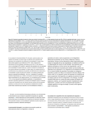 427
25 • Las pruebas de función pulmonar
25 • Las pruebas de función pulmonar
25 • Las pruebas de función pulmonar
pacientes con asma o asma ocupacional y en el diagnóstico
diferencial de pacientes con tos crónica, sibilancias, disnea o
intermitente. Aunque muchos laboratorios utilizan espirometría para
evaluar la respuesta de las vías respiratorias, la medición de R AW en
evaluar la respuesta de las vías respiratorias, la medición de R AW en
evaluar la respuesta de las vías respiratorias, la medición de R AW en
un pletismógrafo de cuerpo es más sensible, más específico para
detectar anomalías en el tono de las vías respiratorias, y por lo
general más fácil para el paciente para realizar que las pruebas que
dependen de la inspiración a TLC seguida de una exhalación forzada.
En un número limitado de pacientes, las pruebas con alergenos
específicos pueden ser útiles en la evaluación del asma alérgica. Del
mismo modo, en un pequeño número de pacientes con sospecha de
asma ocupacional, reto específico con agentes encuentra en el lugar
de trabajo puede ser útil en el diagnóstico. Sin embargo, el médico
remitente debe tener en cuenta que estas pruebas de desafío son
peligrosos y tedioso, por lo general requieren hospitalización para
observación, y puede no ser útil si el paciente está expuesto a
múltiples agentes en el lugar de trabajo. (Cuando varios agentes
están involucrados,
Las pruebas de no específica de las vías respiratorias de respuesta. la
Las pruebas de no específica de las vías respiratorias de respuesta. la
capacidad de respuesta de las vías respiratorias mal anormal es vista por muchos
como un rasgo característico del asma. También se puede encontrar en pacientes
con bronquitis crónica y fibrosis quística. Aunque se han utilizado una variedad de
estímulos, incluyendo el ejercicio y ventilación eucápnica, los estímulos más
comunes son la histamina y la metacolina. Las respuestas a estos estímulos tienen
buena correlación y reproducibilidad. 261 Estos agentes se suministran en
buena correlación y reproducibilidad. 261 Estos agentes se suministran en
buena correlación y reproducibilidad. 261 Estos agentes se suministran en
concentraciones incrementales hasta un deseado
en una población clínicamente definida. Por otra parte, cuando se aplica a una
población de pacientes, que dieron lugar a la selección de los pacientes más
obstruidos (una contradicción de la definición de reversibilidad). En lugar de ello,
estos autores sugirieron que la diferencia en FEV 1 antes y después de la
estos autores sugirieron que la diferencia en FEV 1 antes y después de la
estos autores sugirieron que la diferencia en FEV 1 antes y después de la
administración del broncodilatador (expresada ya sea como un valor absoluto o
como un porcentaje de FEV predicho 1) aparecido más apropiada como una expresión
como un porcentaje de FEV predicho 1) aparecido más apropiada como una expresión
como un porcentaje de FEV predicho 1) aparecido más apropiada como una expresión
de la reversibilidad. El estudio indicó que, cuando se comparan los resultados de
dos estudios diferentes broncodilatador, se deben pagar una cuidadosa atención a
las definiciones de las poblaciones de pacientes, las definiciones de la obstrucción y
la reversibilidad, el grado de obstrucción presente, y los métodos utilizados para
calcular la respuesta broncodilatadora . Jain et al 258 estudiados 321 pacientes
calcular la respuesta broncodilatadora . Jain et al 258 estudiados 321 pacientes
calcular la respuesta broncodilatadora . Jain et al 258 estudiados 321 pacientes
asmáticos diagnosticado por un médico y se encontró una proporción significativa se
había incrementado RV y RV relación anormal / TLC en presencia de FEV normales 1
había incrementado RV y RV relación anormal / TLC en presencia de FEV normales 1
/ FVC y no hay respuesta broncodilatadora significativa. La imposibilidad de
/ FVC y no hay respuesta broncodilatadora significativa. La imposibilidad de
demostrar respuestas significativas a la terapia broncodilatadora aguda no descarta
la obstrucción reversible de las vías. Muchos informes confirman que los pacientes
asmáticos con obstrucción de las vías respiratorias completamente reversible
pueden fallar inicialmente para responder a los broncodilatadores inhalados. 259
pueden fallar inicialmente para responder a los broncodilatadores inhalados. 259
De hecho, uno de los beneficios farmacológicos atribuidos a los corticosteroides
en esta situación es que se mejoran la capacidad de respuesta a β- agonistas
en esta situación es que se mejoran la capacidad de respuesta a β- agonistas
en esta situación es que se mejoran la capacidad de respuesta a β- agonistas
adrenérgicos. 260 Hemos observado que muchos pacientes con obstrucción crónica
adrenérgicos. 260 Hemos observado que muchos pacientes con obstrucción crónica
adrenérgicos. 260 Hemos observado que muchos pacientes con obstrucción crónica
del flujo aéreo grave se subtratados con los regímenes de tratamiento habituales.
Estos pacientes muestran una broncodilatación significativa durante el ejercicio y en
respuesta al aumento β- tratamiento adrenérgicos.
respuesta al aumento β- tratamiento adrenérgicos.
respuesta al aumento β- tratamiento adrenérgicos.
La provocación bronquial. Las pruebas de provocación pueden ser
La provocación bronquial. Las pruebas de provocación pueden ser
extremadamente útiles en el diagnóstico y manejo de
Figura 25-17 Ilustración esquemática de ajuste de volumen para calcular la isovolumen FEF25% -75%, o el flujo espiratorio forzado entre 25% y 75% de la capacidad vital forzada. Izquierda, Antes de la
Figura 25-17 Ilustración esquemática de ajuste de volumen para calcular la isovolumen FEF25% -75%, o el flujo espiratorio forzado entre 25% y 75% de la capacidad vital forzada. Izquierda, Antes de la
Figura 25-17 Ilustración esquemática de ajuste de volumen para calcular la isovolumen FEF25% -75%, o el flujo espiratorio forzado entre 25% y 75% de la capacidad vital forzada. Izquierda, Antes de la
Figura 25-17 Ilustración esquemática de ajuste de volumen para calcular la isovolumen FEF25% -75%, o el flujo espiratorio forzado entre 25% y 75% de la capacidad vital forzada. Izquierda, Antes de la
Figura 25-17 Ilustración esquemática de ajuste de volumen para calcular la isovolumen FEF25% -75%, o el flujo espiratorio forzado entre 25% y 75% de la capacidad vital forzada. Izquierda, Antes de la
Figura 25-17 Ilustración esquemática de ajuste de volumen para calcular la isovolumen FEF25% -75%, o el flujo espiratorio forzado entre 25% y 75% de la capacidad vital forzada. Izquierda, Antes de la
administración del broncodilatador, la FEF25% -75% se calcula a partir de una línea que conecta dos puntos en la curva de volumen-tiempo de la capacidad vital forzada (FVC). Uno círculo sólido indica cuando
administración del broncodilatador, la FEF25% -75% se calcula a partir de una línea que conecta dos puntos en la curva de volumen-tiempo de la capacidad vital forzada (FVC). Uno círculo sólido indica cuando
administración del broncodilatador, la FEF25% -75% se calcula a partir de una línea que conecta dos puntos en la curva de volumen-tiempo de la capacidad vital forzada (FVC). Uno círculo sólido indica cuando
administración del broncodilatador, la FEF25% -75% se calcula a partir de una línea que conecta dos puntos en la curva de volumen-tiempo de la capacidad vital forzada (FVC). Uno círculo sólido indica cuando
administración del broncodilatador, la FEF25% -75% se calcula a partir de una línea que conecta dos puntos en la curva de volumen-tiempo de la capacidad vital forzada (FVC). Uno círculo sólido indica cuando
25% de la FVC es exhalado (6,5 L), y el otro círculo sólido indica cuando se exhala 75% de la FVC (3,5 L). Este cambio de volumen (3.0 L) se desarrolla en 3,4 segundos, por lo que el FEF25% -75% es 0,88 L /
25% de la FVC es exhalado (6,5 L), y el otro círculo sólido indica cuando se exhala 75% de la FVC (3,5 L). Este cambio de volumen (3.0 L) se desarrolla en 3,4 segundos, por lo que el FEF25% -75% es 0,88 L /
25% de la FVC es exhalado (6,5 L), y el otro círculo sólido indica cuando se exhala 75% de la FVC (3,5 L). Este cambio de volumen (3.0 L) se desarrolla en 3,4 segundos, por lo que el FEF25% -75% es 0,88 L /
25% de la FVC es exhalado (6,5 L), y el otro círculo sólido indica cuando se exhala 75% de la FVC (3,5 L). Este cambio de volumen (3.0 L) se desarrolla en 3,4 segundos, por lo que el FEF25% -75% es 0,88 L /
25% de la FVC es exhalado (6,5 L), y el otro círculo sólido indica cuando se exhala 75% de la FVC (3,5 L). Este cambio de volumen (3.0 L) se desarrolla en 3,4 segundos, por lo que el FEF25% -75% es 0,88 L /
seg. Derecha, Tras la administración de broncodilatador, una círculo abierto indica cuando 25% de la FVC es exhalado (6,0 L), y el otro círculo abierto indica cuando se exhala 75% de la FVC (2,0 L). Este
seg. Derecha, Tras la administración de broncodilatador, una círculo abierto indica cuando 25% de la FVC es exhalado (6,0 L), y el otro círculo abierto indica cuando se exhala 75% de la FVC (2,0 L). Este
seg. Derecha, Tras la administración de broncodilatador, una círculo abierto indica cuando 25% de la FVC es exhalado (6,0 L), y el otro círculo abierto indica cuando se exhala 75% de la FVC (2,0 L). Este
seg. Derecha, Tras la administración de broncodilatador, una círculo abierto indica cuando 25% de la FVC es exhalado (6,0 L), y el otro círculo abierto indica cuando se exhala 75% de la FVC (2,0 L). Este
seg. Derecha, Tras la administración de broncodilatador, una círculo abierto indica cuando 25% de la FVC es exhalado (6,0 L), y el otro círculo abierto indica cuando se exhala 75% de la FVC (2,0 L). Este
seg. Derecha, Tras la administración de broncodilatador, una círculo abierto indica cuando 25% de la FVC es exhalado (6,0 L), y el otro círculo abierto indica cuando se exhala 75% de la FVC (2,0 L). Este
seg. Derecha, Tras la administración de broncodilatador, una círculo abierto indica cuando 25% de la FVC es exhalado (6,0 L), y el otro círculo abierto indica cuando se exhala 75% de la FVC (2,0 L). Este
cambio de volumen se desarrolla en 1,3 segundos, por lo que la FEF25% -75% es 3,0 L / seg. Los valores basados ​​en el "antes" los volúmenes de la curva de pretratamiento ( círculos sólidos) se han extendido a la
cambio de volumen se desarrolla en 1,3 segundos, por lo que la FEF25% -75% es 3,0 L / seg. Los valores basados ​​en el "antes" los volúmenes de la curva de pretratamiento ( círculos sólidos) se han extendido a la
cambio de volumen se desarrolla en 1,3 segundos, por lo que la FEF25% -75% es 3,0 L / seg. Los valores basados ​​en el "antes" los volúmenes de la curva de pretratamiento ( círculos sólidos) se han extendido a la
cambio de volumen se desarrolla en 1,3 segundos, por lo que la FEF25% -75% es 3,0 L / seg. Los valores basados ​​en el "antes" los volúmenes de la curva de pretratamiento ( círculos sólidos) se han extendido a la
cambio de volumen se desarrolla en 1,3 segundos, por lo que la FEF25% -75% es 3,0 L / seg. Los valores basados ​​en el "antes" los volúmenes de la curva de pretratamiento ( círculos sólidos) se han extendido a la
post-tratamiento ( "después") curva. La FEF ajustado al volumen o isovolumen25% -75% se determina a partir de una línea que conecta el círculos negros en el "después" gráfico. En este caso el cambio de
post-tratamiento ( "después") curva. La FEF ajustado al volumen o isovolumen25% -75% se determina a partir de una línea que conecta el círculos negros en el "después" gráfico. En este caso el cambio de
post-tratamiento ( "después") curva. La FEF ajustado al volumen o isovolumen25% -75% se determina a partir de una línea que conecta el círculos negros en el "después" gráfico. En este caso el cambio de
post-tratamiento ( "después") curva. La FEF ajustado al volumen o isovolumen25% -75% se determina a partir de una línea que conecta el círculos negros en el "después" gráfico. En este caso el cambio de
post-tratamiento ( "después") curva. La FEF ajustado al volumen o isovolumen25% -75% se determina a partir de una línea que conecta el círculos negros en el "después" gráfico. En este caso el cambio de
volumen es el mismo que el observado en el gráfico "antes", o 3,0 L, pero tuvo lugar en solamente 0,6 segundos, por lo que el isovolumen FEF25% -75% es 5,0 L / seg, una marcada mejora inducida por el
volumen es el mismo que el observado en el gráfico "antes", o 3,0 L, pero tuvo lugar en solamente 0,6 segundos, por lo que el isovolumen FEF25% -75% es 5,0 L / seg, una marcada mejora inducida por el
volumen es el mismo que el observado en el gráfico "antes", o 3,0 L, pero tuvo lugar en solamente 0,6 segundos, por lo que el isovolumen FEF25% -75% es 5,0 L / seg, una marcada mejora inducida por el
broncodilatador. Este enfoque fue desarrollado porque los primeros informes indican que algunos pacientes parecían tener una mejoría significativa en el volumen espiratorio forzado en 1 segundo (FEV1) pero
broncodilatador. Este enfoque fue desarrollado porque los primeros informes indican que algunos pacientes parecían tener una mejoría significativa en el volumen espiratorio forzado en 1 segundo (FEV1) pero
broncodilatador. Este enfoque fue desarrollado porque los primeros informes indican que algunos pacientes parecían tener una mejoría significativa en el volumen espiratorio forzado en 1 segundo (FEV1) pero
no en FEF25% -75% cuando no hay ajuste de volumen se completó en el cálculo de la FEF25% -75%. Cuando un ajuste de volumen se hizo en el cálculo de FEF25% -75%, no hubo mejoría en el FEV1 y FEF25% -75%, como se
no en FEF25% -75% cuando no hay ajuste de volumen se completó en el cálculo de la FEF25% -75%. Cuando un ajuste de volumen se hizo en el cálculo de FEF25% -75%, no hubo mejoría en el FEV1 y FEF25% -75%, como se
no en FEF25% -75% cuando no hay ajuste de volumen se completó en el cálculo de la FEF25% -75%. Cuando un ajuste de volumen se hizo en el cálculo de FEF25% -75%, no hubo mejoría en el FEV1 y FEF25% -75%, como se
no en FEF25% -75% cuando no hay ajuste de volumen se completó en el cálculo de la FEF25% -75%. Cuando un ajuste de volumen se hizo en el cálculo de FEF25% -75%, no hubo mejoría en el FEV1 y FEF25% -75%, como se
no en FEF25% -75% cuando no hay ajuste de volumen se completó en el cálculo de la FEF25% -75%. Cuando un ajuste de volumen se hizo en el cálculo de FEF25% -75%, no hubo mejoría en el FEV1 y FEF25% -75%, como se
no en FEF25% -75% cuando no hay ajuste de volumen se completó en el cálculo de la FEF25% -75%. Cuando un ajuste de volumen se hizo en el cálculo de FEF25% -75%, no hubo mejoría en el FEV1 y FEF25% -75%, como se
no en FEF25% -75% cuando no hay ajuste de volumen se completó en el cálculo de la FEF25% -75%. Cuando un ajuste de volumen se hizo en el cálculo de FEF25% -75%, no hubo mejoría en el FEV1 y FEF25% -75%, como se
no en FEF25% -75% cuando no hay ajuste de volumen se completó en el cálculo de la FEF25% -75%. Cuando un ajuste de volumen se hizo en el cálculo de FEF25% -75%, no hubo mejoría en el FEV1 y FEF25% -75%, como se
no en FEF25% -75% cuando no hay ajuste de volumen se completó en el cálculo de la FEF25% -75%. Cuando un ajuste de volumen se hizo en el cálculo de FEF25% -75%, no hubo mejoría en el FEV1 y FEF25% -75%, como se
no en FEF25% -75% cuando no hay ajuste de volumen se completó en el cálculo de la FEF25% -75%. Cuando un ajuste de volumen se hizo en el cálculo de FEF25% -75%, no hubo mejoría en el FEV1 y FEF25% -75%, como se
no en FEF25% -75% cuando no hay ajuste de volumen se completó en el cálculo de la FEF25% -75%. Cuando un ajuste de volumen se hizo en el cálculo de FEF25% -75%, no hubo mejoría en el FEV1 y FEF25% -75%, como se
ilustra.
Tiempo (seg)
0 2 8
8
6
4
2
0
4 6
FEF 25-75%
FEF 25-75%
0 2 8
8
6
4
2
0
4 6
ANTES DE DESPUÉS
Volumen
(L)
 