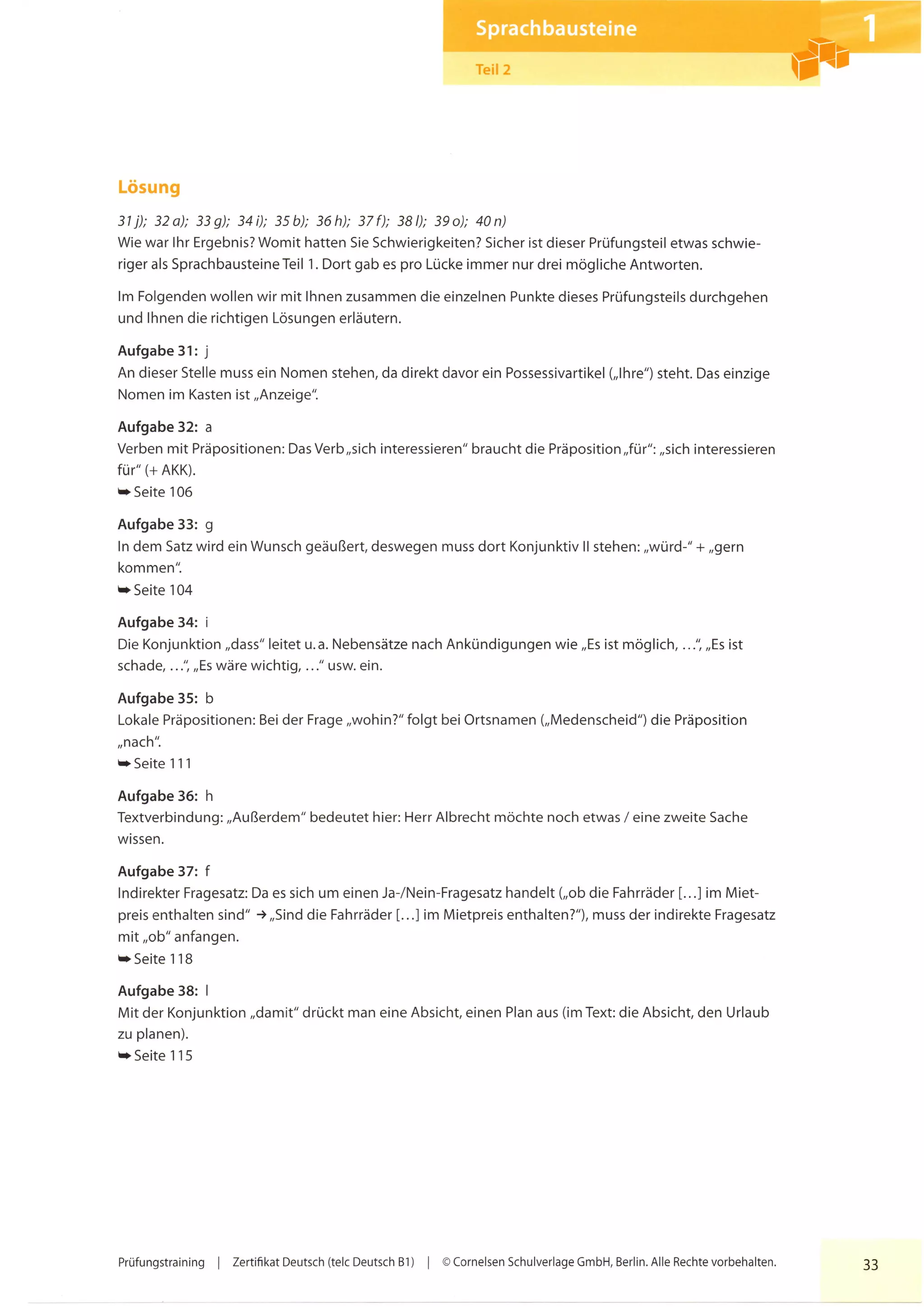 Prüfungstraining Telc Deutsch B1 Cornelsen Lösungen Pdf Pruefungstraining zertifikat telc deutsch b1 ocr | PDF