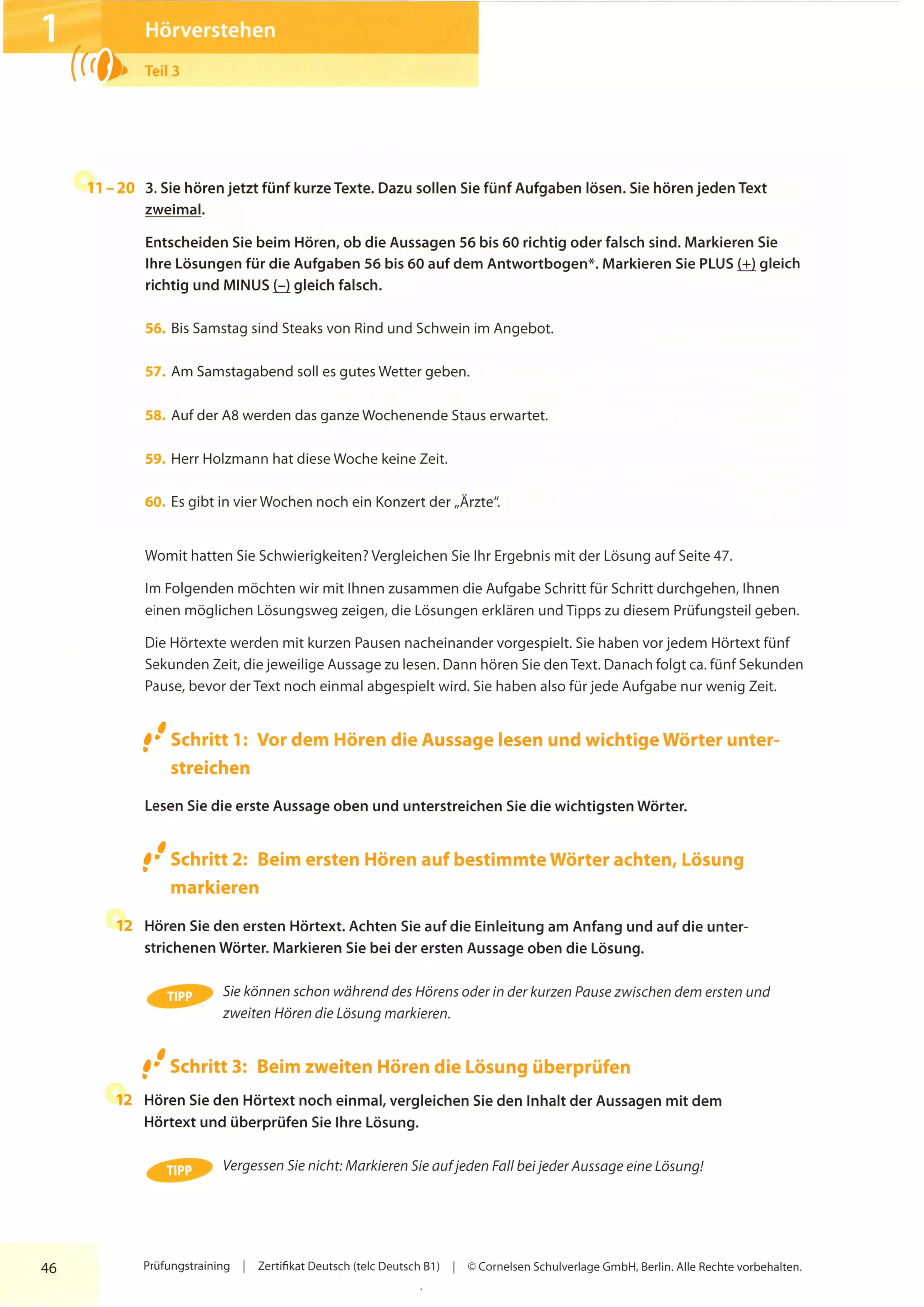 Prüfungstraining Telc Deutsch B1 Cornelsen Lösungen Pdf Pruefungstraining zertifikat telc deutsch b1 ocr | PDF