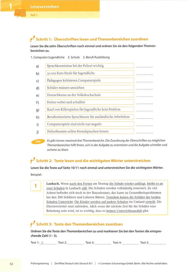 Prüfungstraining Telc Deutsch B1 Cornelsen Lösungen Pdf Pruefungstraining zertifikat telc deutsch b1 ocr | PDF