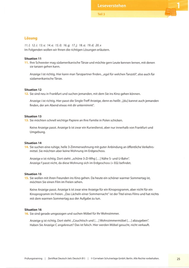 Prüfungstraining Telc Deutsch B1 Cornelsen Lösungen Pdf Pruefungstraining zertifikat telc deutsch b1 ocr | PDF