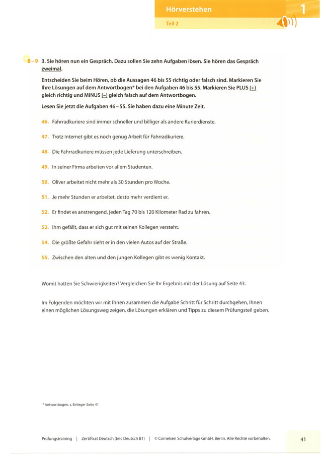 Prüfungstraining Telc Deutsch B1 Cornelsen Lösungen Pdf Pruefungstraining zertifikat telc deutsch b1 ocr | PDF