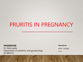 PRURITIS IN PREGNANCY
PREPARED BY-
Ankit mandal
INTERN
MODERATOR
Dr. Indra yadav
Department of obstetrics and gynaecology
KU-BMCTH
 