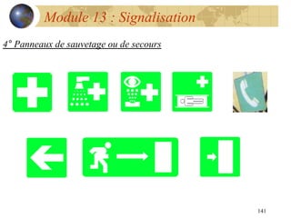 141
Module 13 : Signalisation
4° Panneaux de sauvetage ou de secours
 