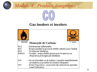 39
Module 4 : Produits dangereux
Gaz inodore et incolore
 