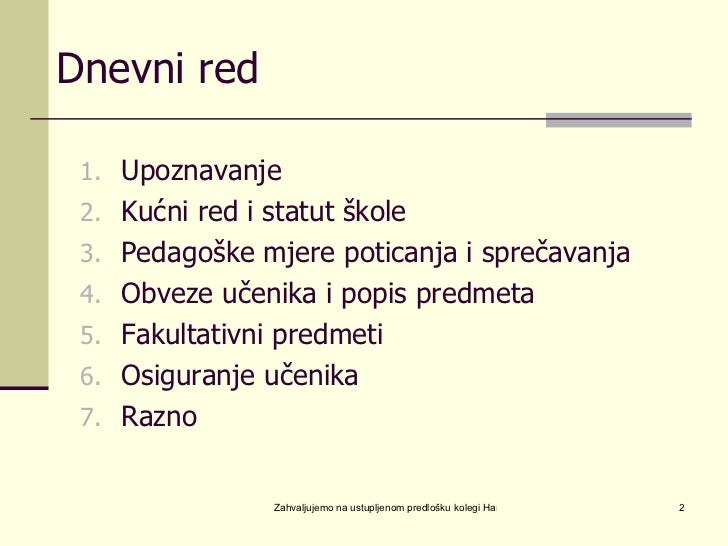 prvi roditeljski sastanak dnevni red