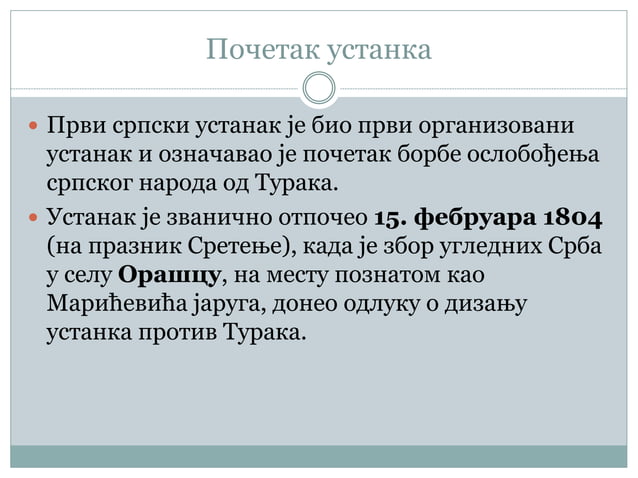 Prvi Srpski Ustanak Ukratko PPTX Prvi Srpski Ustanak Ukratko PPTX