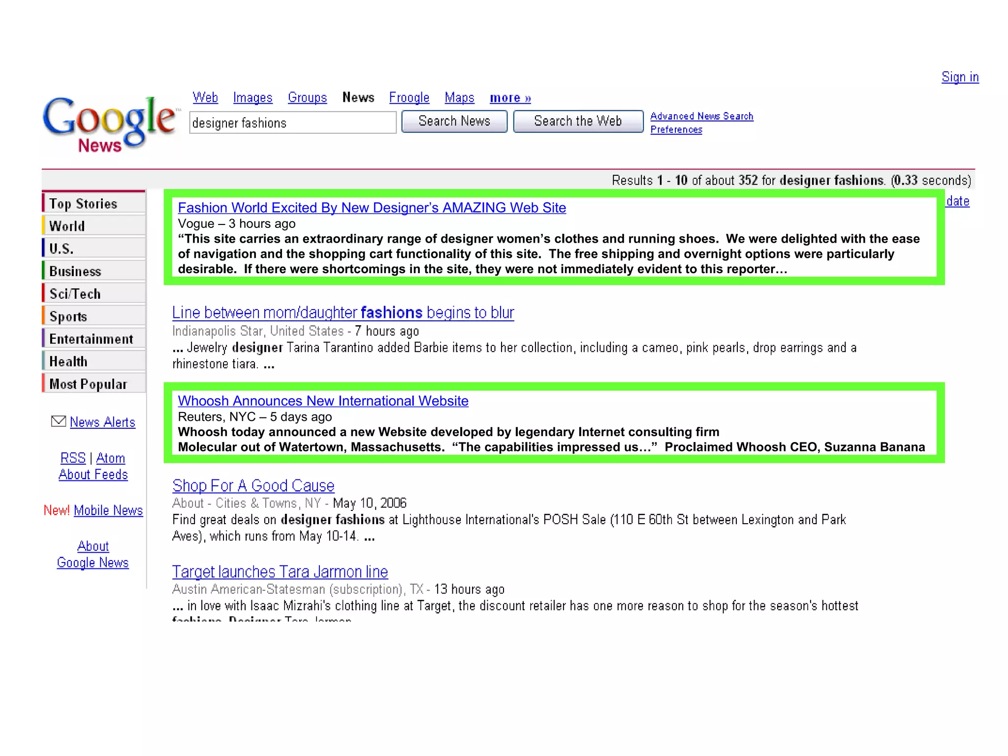 The Importance of SEO/PR Whoosh Announces New International Website Reuters, NYC – 5 days ago Whoosh today announced a new Website developed by legendary Internet consulting firm Molecular out of Watertown, Massachusetts.  “The capabilities impressed us…”  Proclaimed Whoosh CEO, Suzanna Banana Fashion World Excited By New Designer’s AMAZING Web Site Vogue – 3 hours ago “ This site carries an extraordinary range of designer women’s clothes and running shoes.  We were delighted with the ease of navigation and the shopping cart functionality of this site.  The free shipping and overnight options were particularly desirable.  If there were shortcomings in the site, they were not immediately evident to this reporter… 