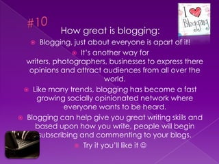 #7How to Gain An Audience in PR:Gaining a audience is a great factor to have when working in this field.Ways to establish an audience is by being apart of social networks such as Facebook, Twitter, MySpace, WordPress.Other ways is by being apart of Public Relations organizations,  or attending conventions and etc…By attending and being apart of those things it will help make your work in PR a lot easier.