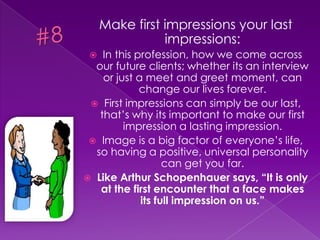 #5How to interact with Journalist:Many people have found that trying to persuade a Journalist will get you no where, when trying to get your story published.The ways you interact with a journalist is by “asking” what there pet peeves are, don’t hassle them.Once you submit your story, Do not constantly email, fax and/or leave voicemails. Send your news release in an orderly fashion (on time)Let the journalist be the “JOURNALIST”.