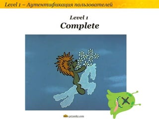Level 1 – Аутентификация пользователей

                         Level 1
                   Complete




                    www.pryaniky.com
 