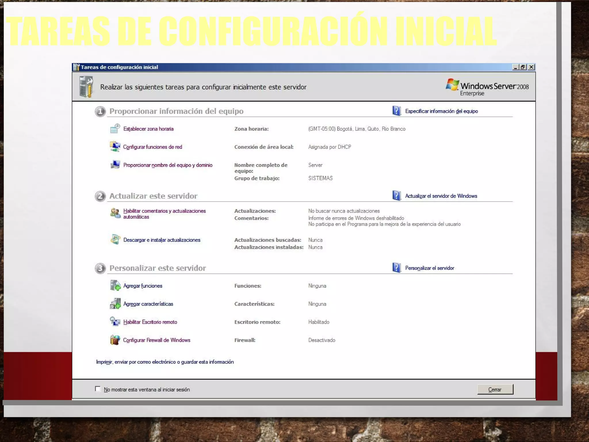 TAREAS DE CONFIGURACIÓN INICIAL
 