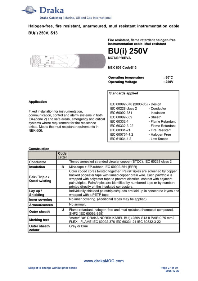 Prysmian Draka Cable Catalogue NEK606 BFOU RFOU PDF