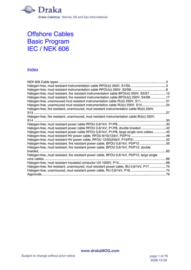 Prysmian Draka Cable Catalogue NEK606 BFOU RFOU | PDF