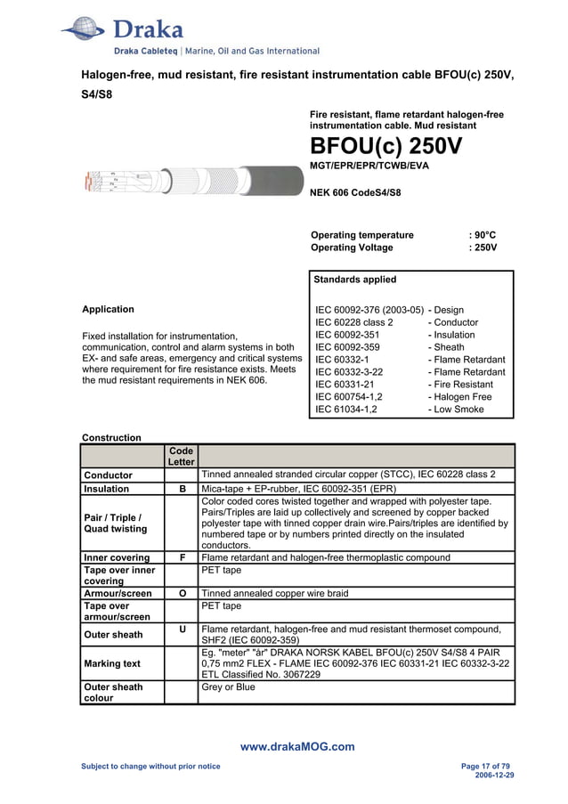 Prysmian Draka Cable Catalogue NEK606 BFOU RFOU PDF