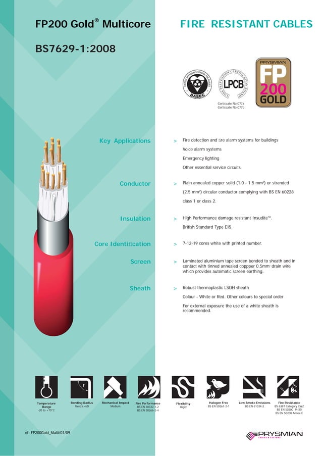 Prysmian FP200 Gold Multicore Fire Resistant Cables | PDF | Computer ...