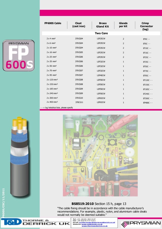 Prysmian FP600S Cable (FP) Fire Resistant Cable Cleats, Cable Gland…