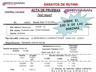 ENSAYOS DE RUTINA




             SOBRE EL
                      AS
          1 00 % DE L
              BOBINAS




   (+ ensayo te tensión sobre cubierta
   0,1 s a 15 kV c.a. o 25 kV c.c.)
 