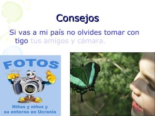 Consejos Si vas a mi país no olvides tomar con tigo  tus amigos y cámara. 