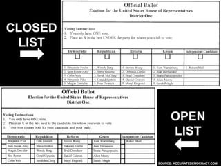 CLOSED LIST OPEN LIST SOURCE: ACCURATEDEMOCRACY.COM 